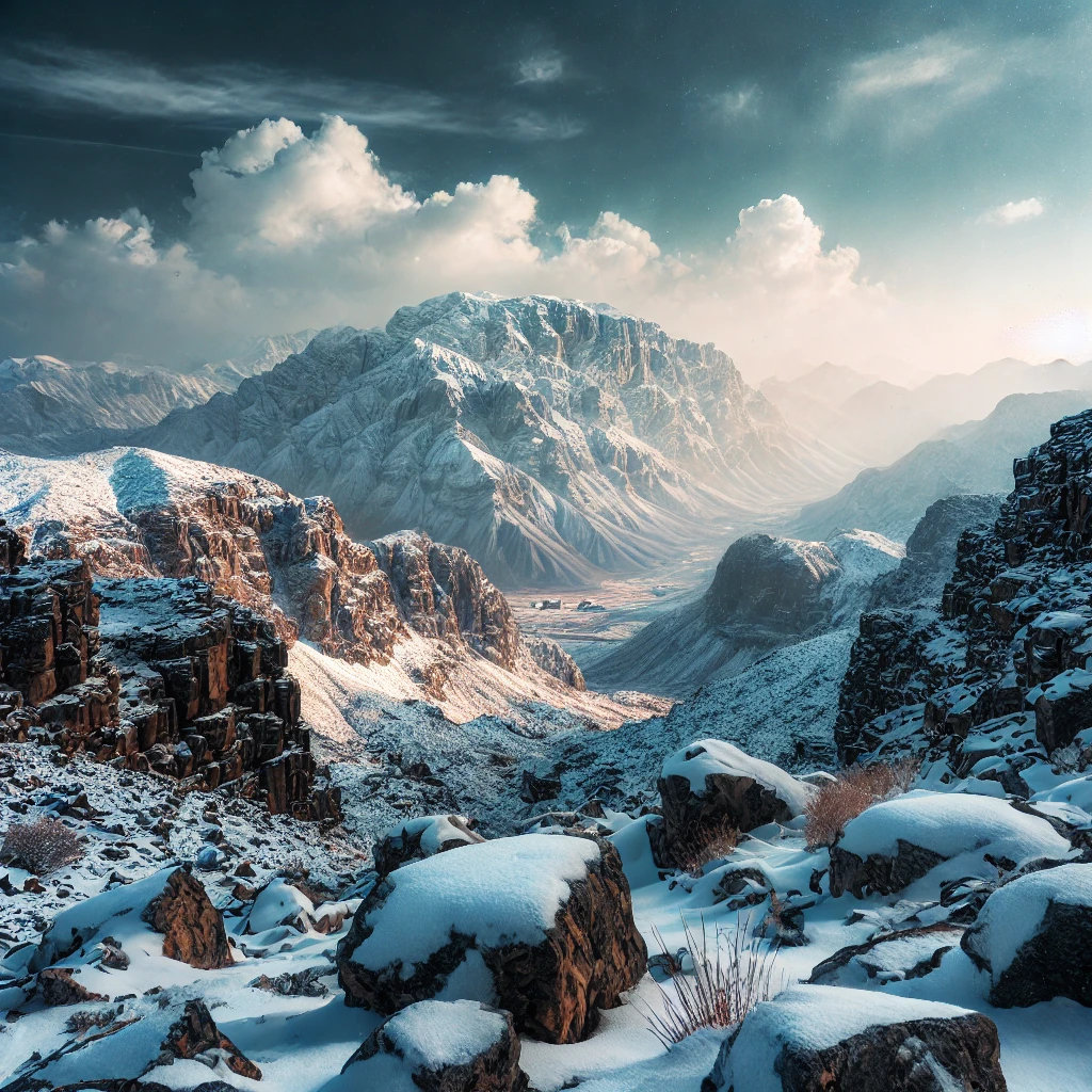 Snow-covered Jebel Jais mountain in Ras Al Khaimah, UAE, during February 2017.