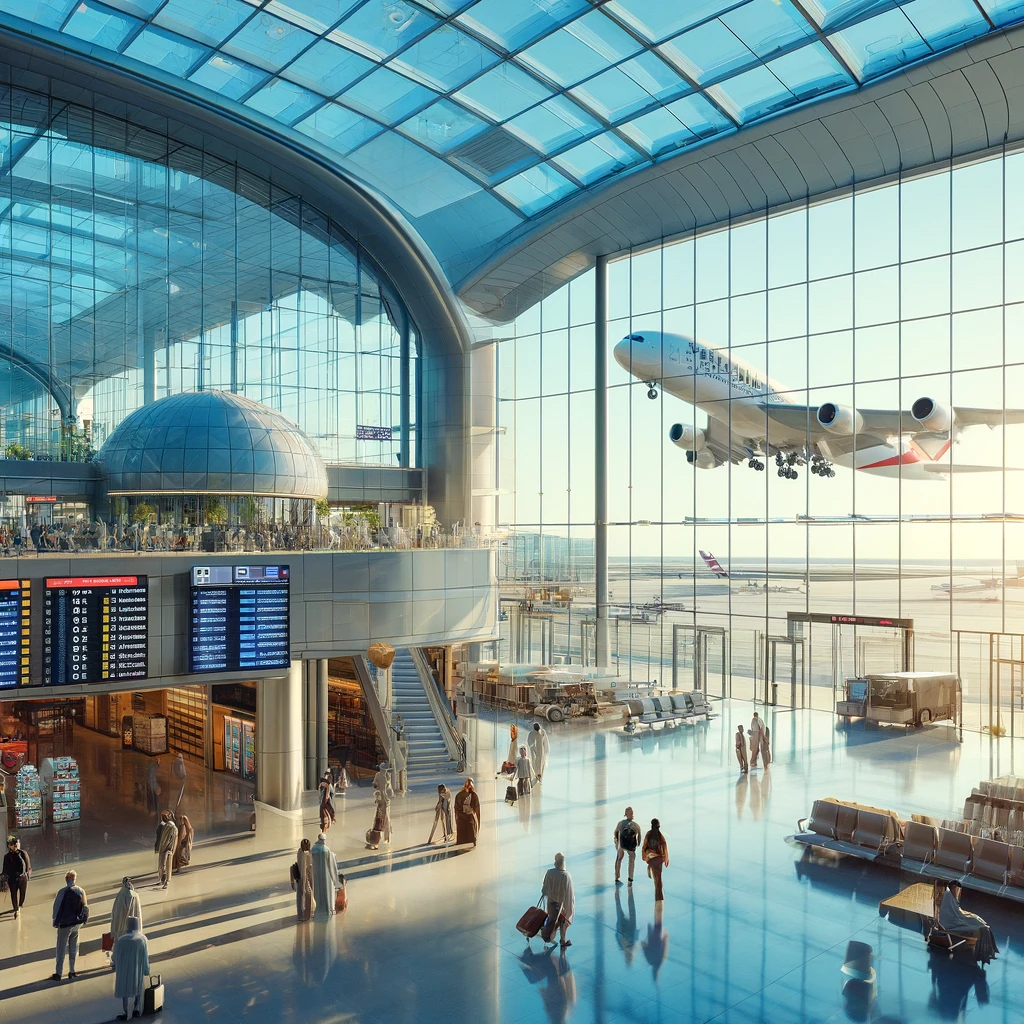 A view of Ras Al Khaimah International Airport bustling with travelers in 2024.