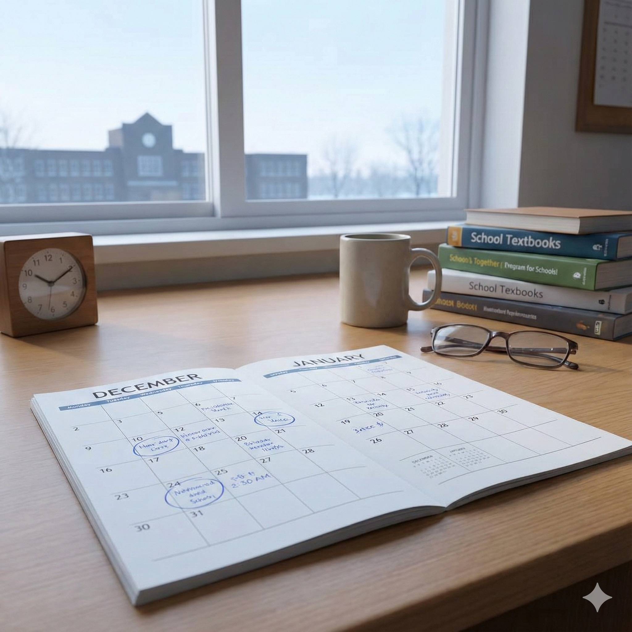 UAE School Winter Break Dates Calendar showing December‑January highlighted for school winter break in UAE