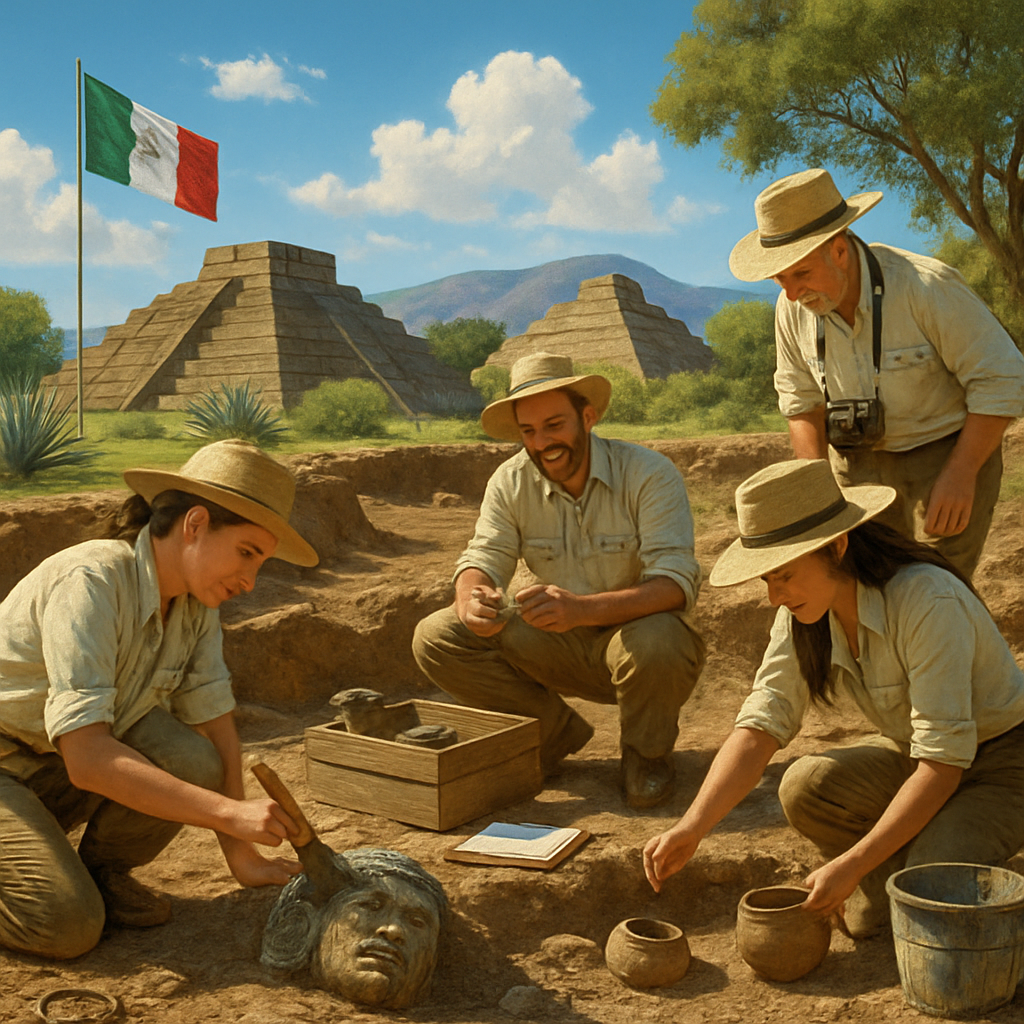 Archaeological discovery site in Mexico with ancient artifacts