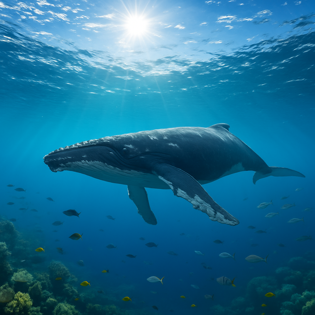 Humpback whale gracefully swimming in the Arabian Sea