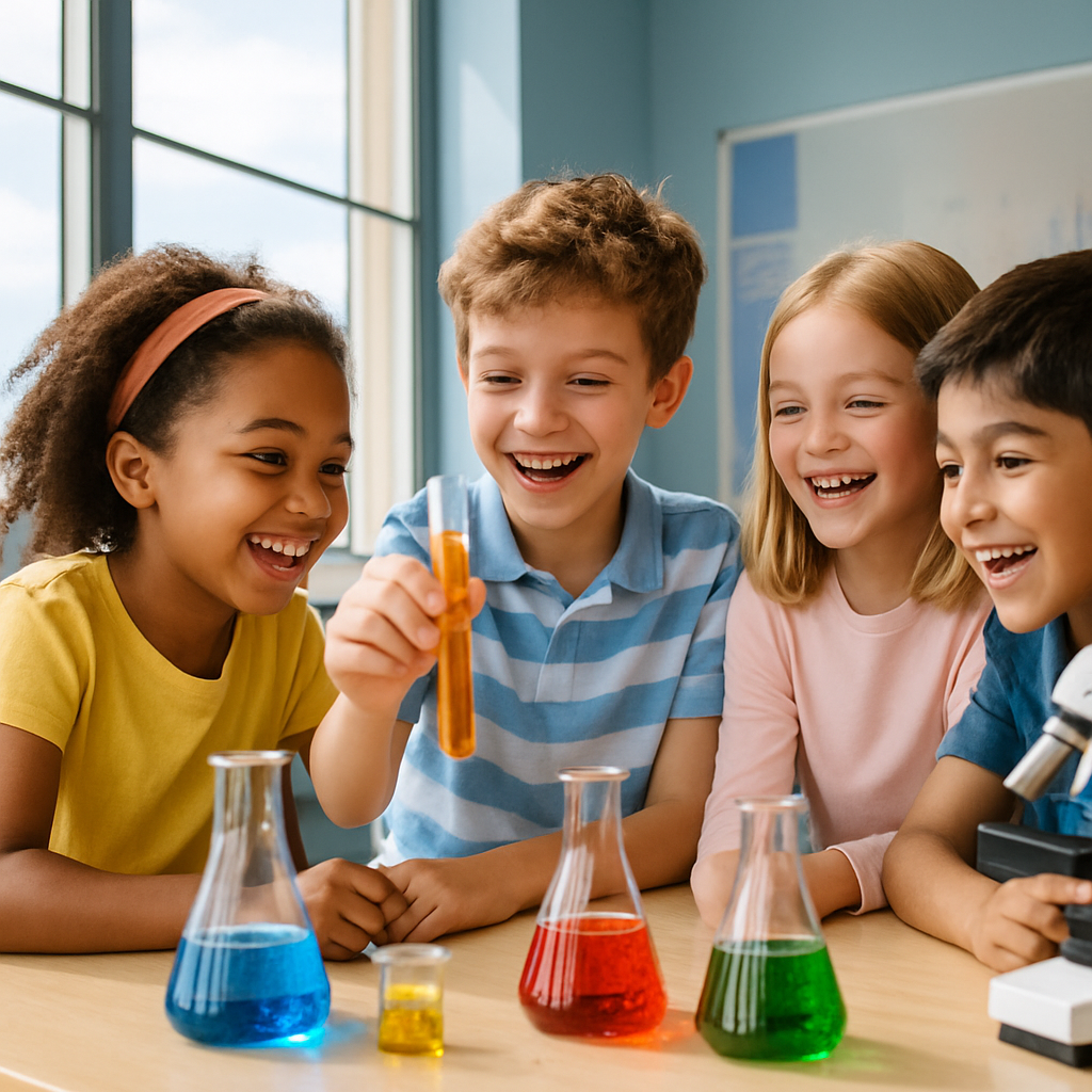 Children conducting a science experiment in Abu Dhabi.