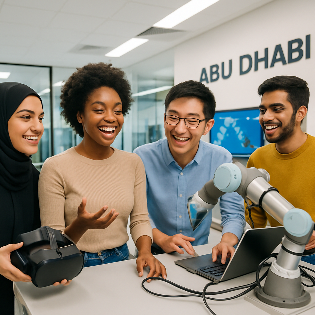 Young students exploring Abu Dhabi technology in a lab