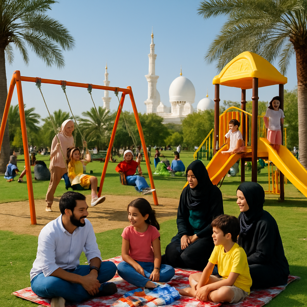 Children playing in a park showcasing Abu Dhabi's quality of life