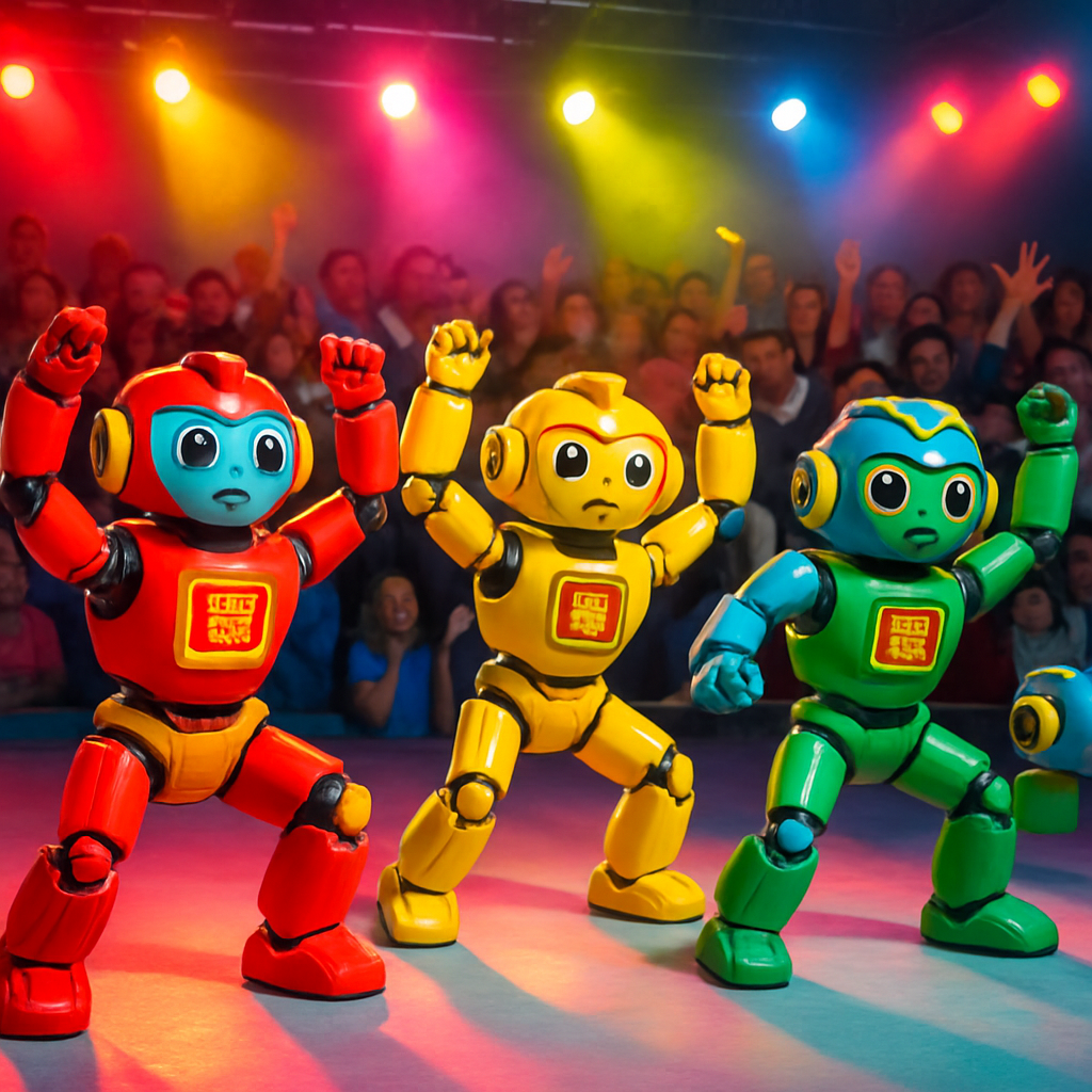 Chinese robots performing on a bright stage