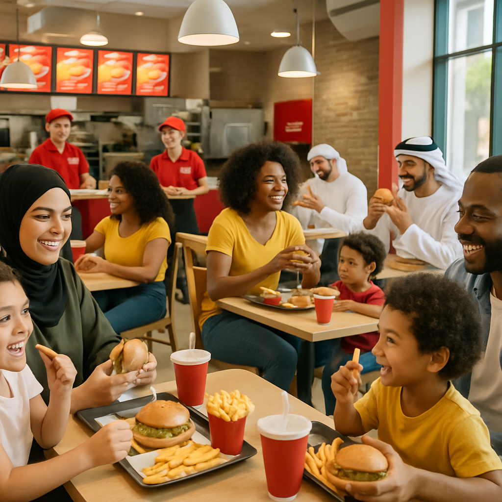 Dubai fast food restaurant with happy families