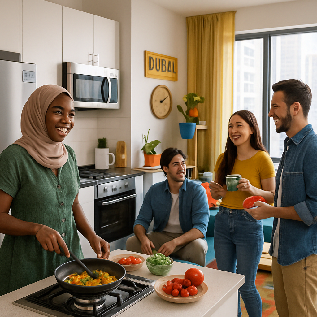 Dubai shared accommodation rules kitchen scene
